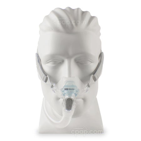 Front View of the Fisher & Paykel Brevida™ Nasal Pillow CPAP Mask with Headgear (Mannequin Not Included)