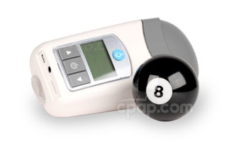 Z1 Travel CPAP Machine - Angled View with Previous Buttons (Billiards Ball not Included - for Size Reference Only)