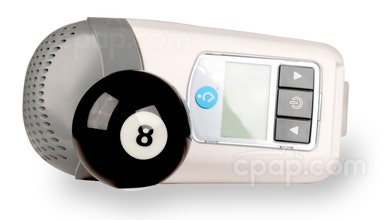 Z1 Travel CPAP Machine - Top View with Previous Buttons (Billiards Ball not Included - for Size Reference Only)