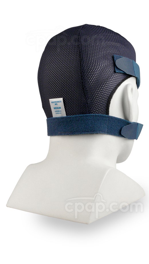Blue Mesh SoftCap Headgear - Angled View (Mannequin Not Included)