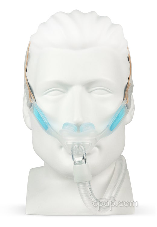 Nunance Pro Gel Nasal Pillow CPAP Mask with Headgear - Front - Shown on Mannequin (Not Included)