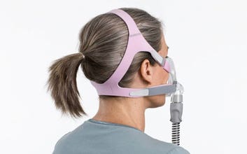 ResMed Quattro FX for Her Full Face CPAP Mask On Model Side Back View 