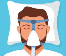 man sleeping peacefully with cpap mask on a pillow