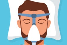 a drawing of a man sleeping with a cpap mask