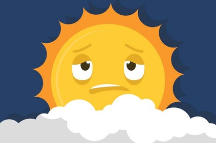 a drawing of a sun cartoon with a tired look